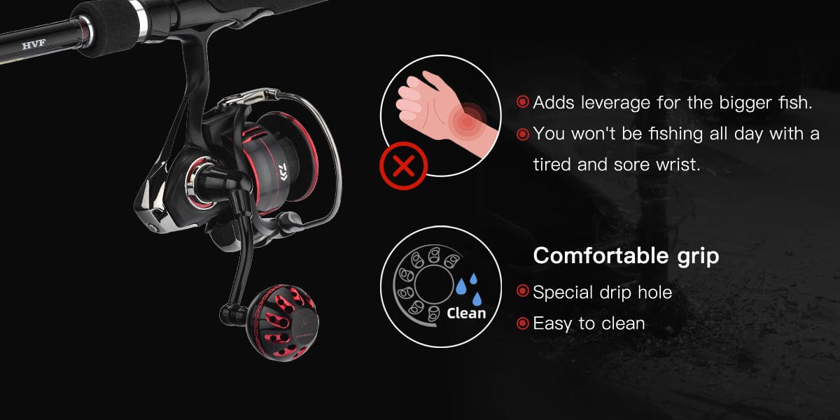 Gomexus Aluminum Power Handle For Daiwa Fuego LT Spinning Reel LBG65-A35 3 Comfortable grip for daiwa fuego