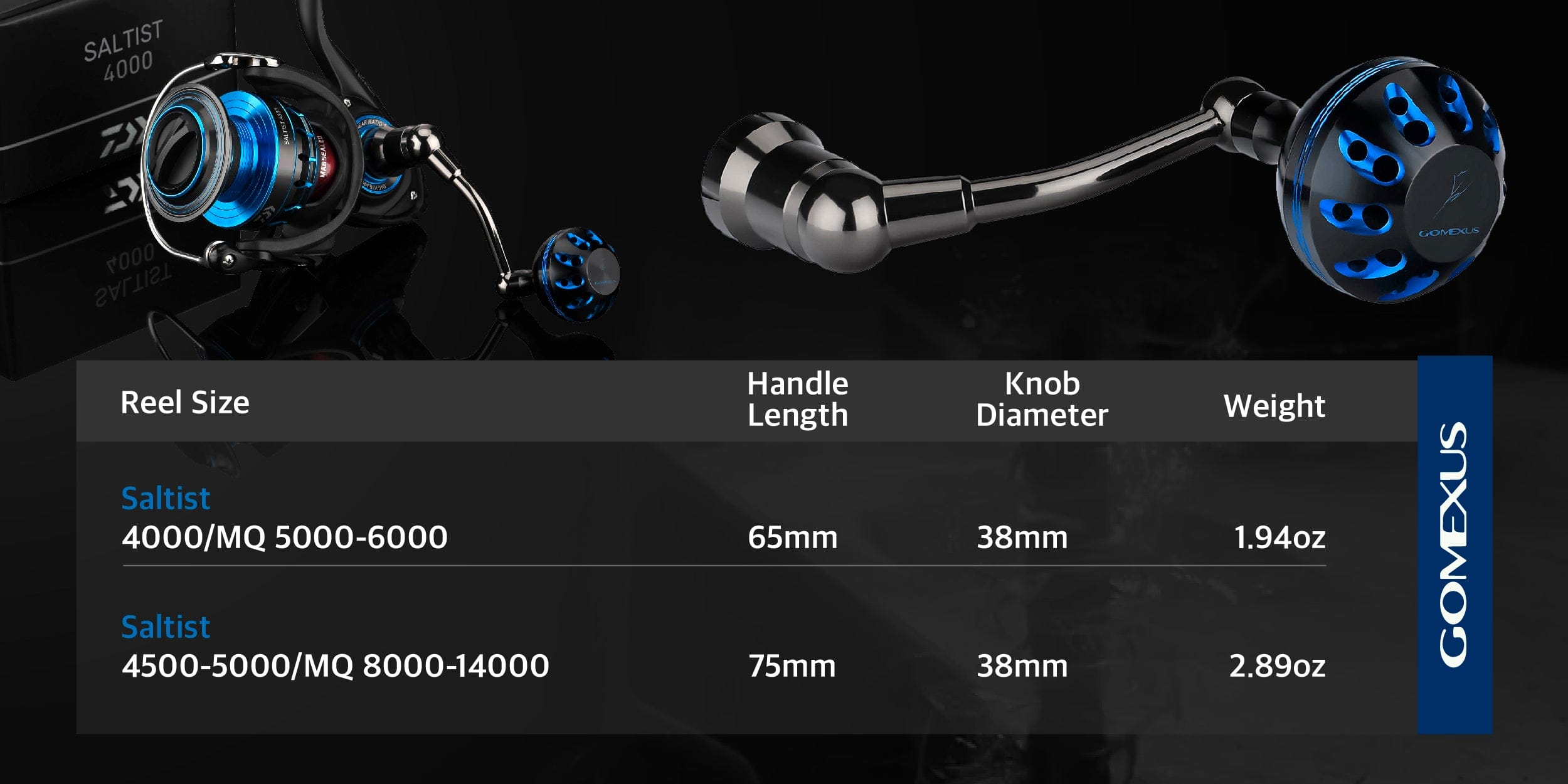 Gomexus Plug&Play Aluminum Power Handle For Daiwa Saltist Spinning Reel 1 LBG65A38BKBN2