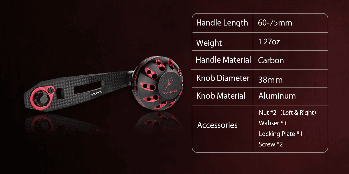Gomexus LC-A38 Carbon Handle for Baitcasting Reel with Aluminum Knob 1 Gomexus carbon handle 75mm