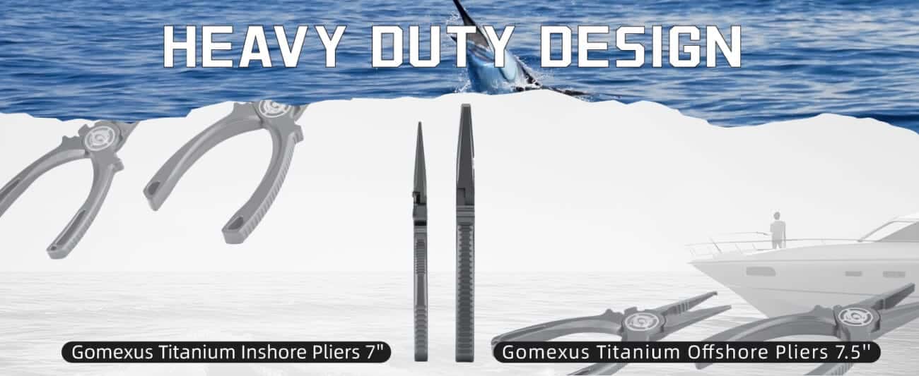 Gomexus Heavy Duty Titanium Fishing Pliers 7.5” With Dual Cutters 3 美国路亚钳主图2.17优化版 卖点图 手柄钳口1464x600